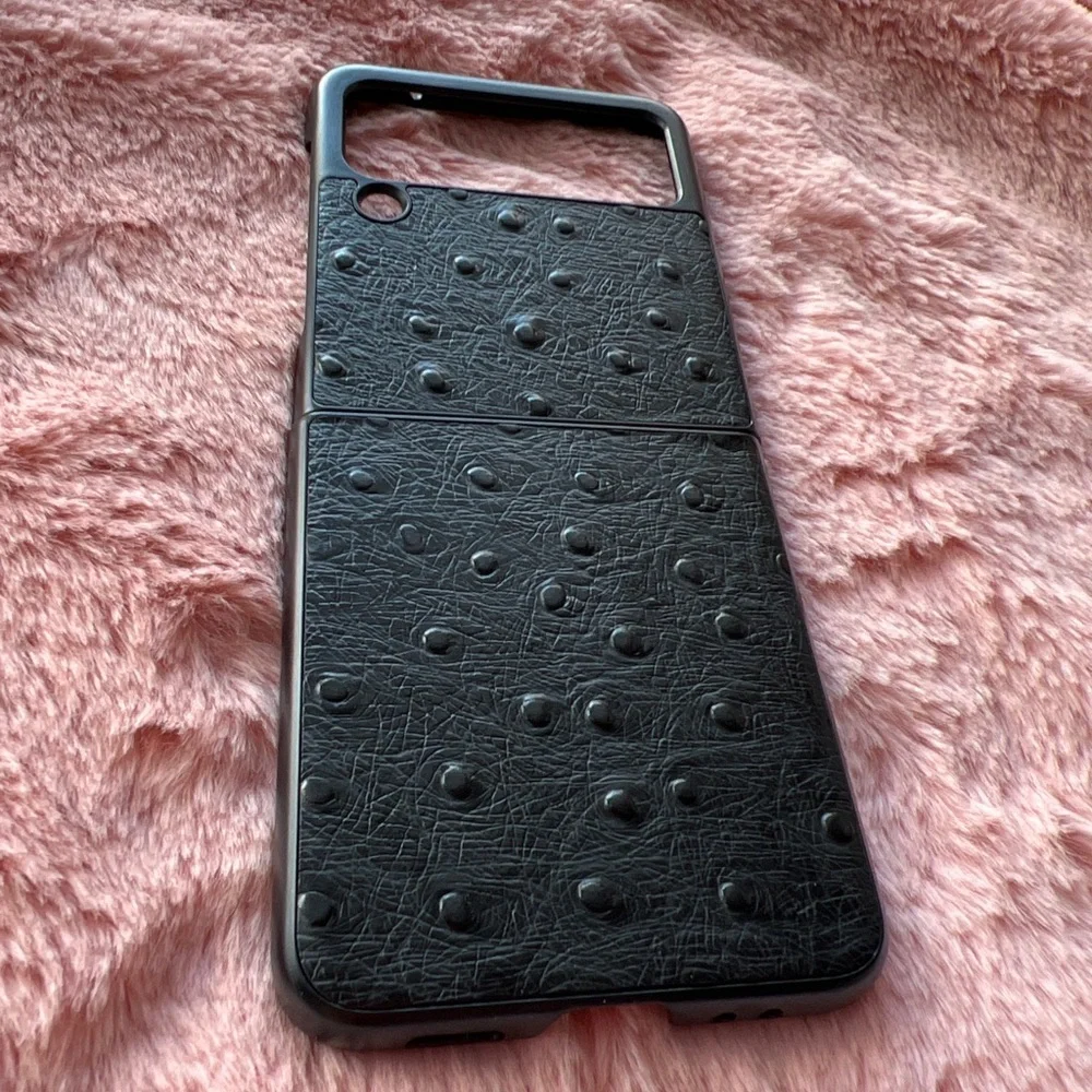 For Samsung Galaxy z flip 3 5G phone case genuine leather ostrich pattern
